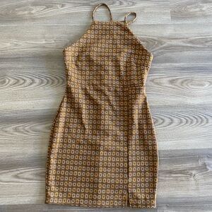 Altar’d State | Brown Geometric Flower Design Pencil Dress